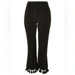 Topshop Tassel  Hem Kick Flare Trousers Black Cropped Pants Size 4 NWOT
